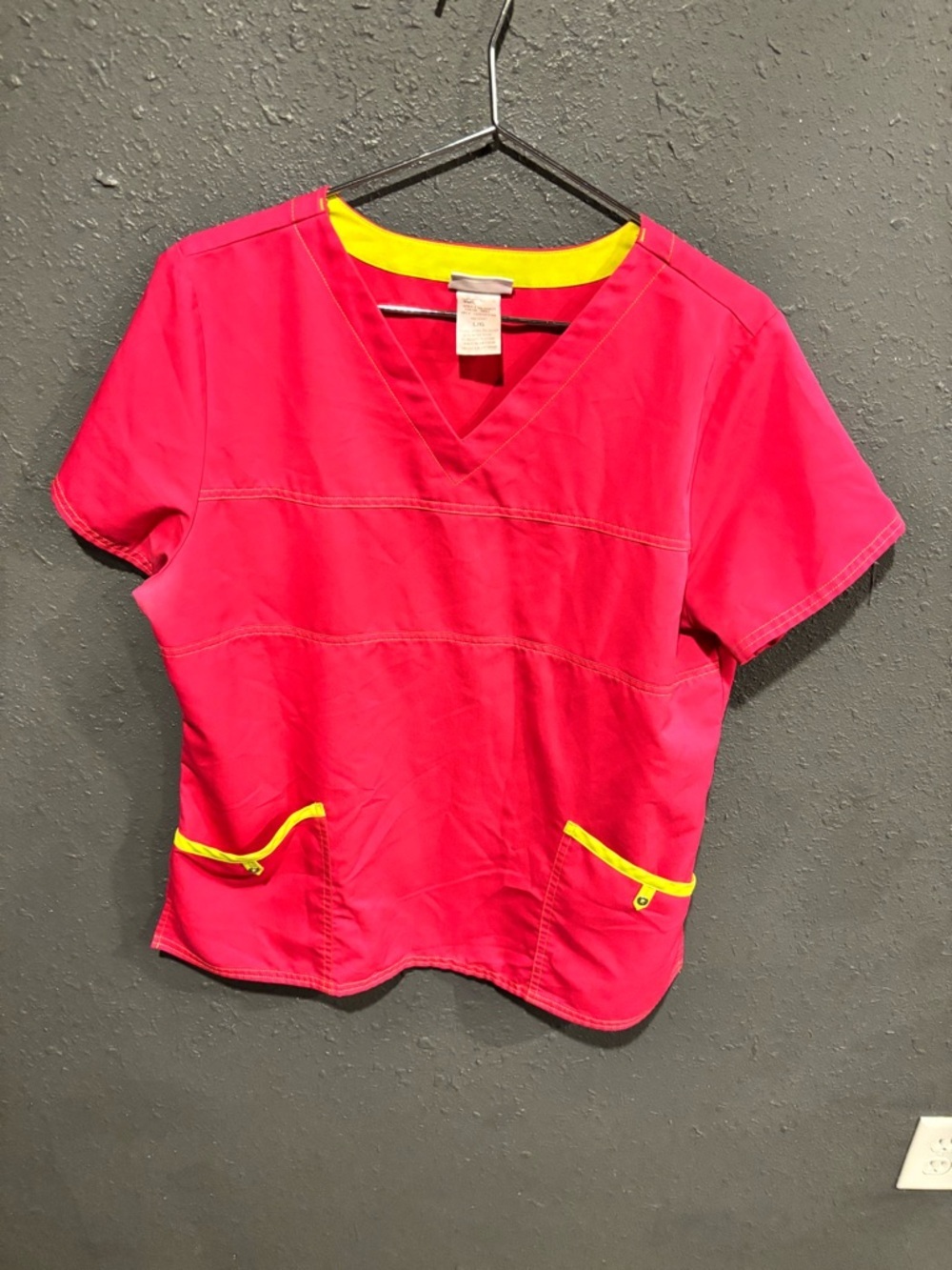 Scrubstar Hot Pink V-Neck Scrub Top with Yellow Trim